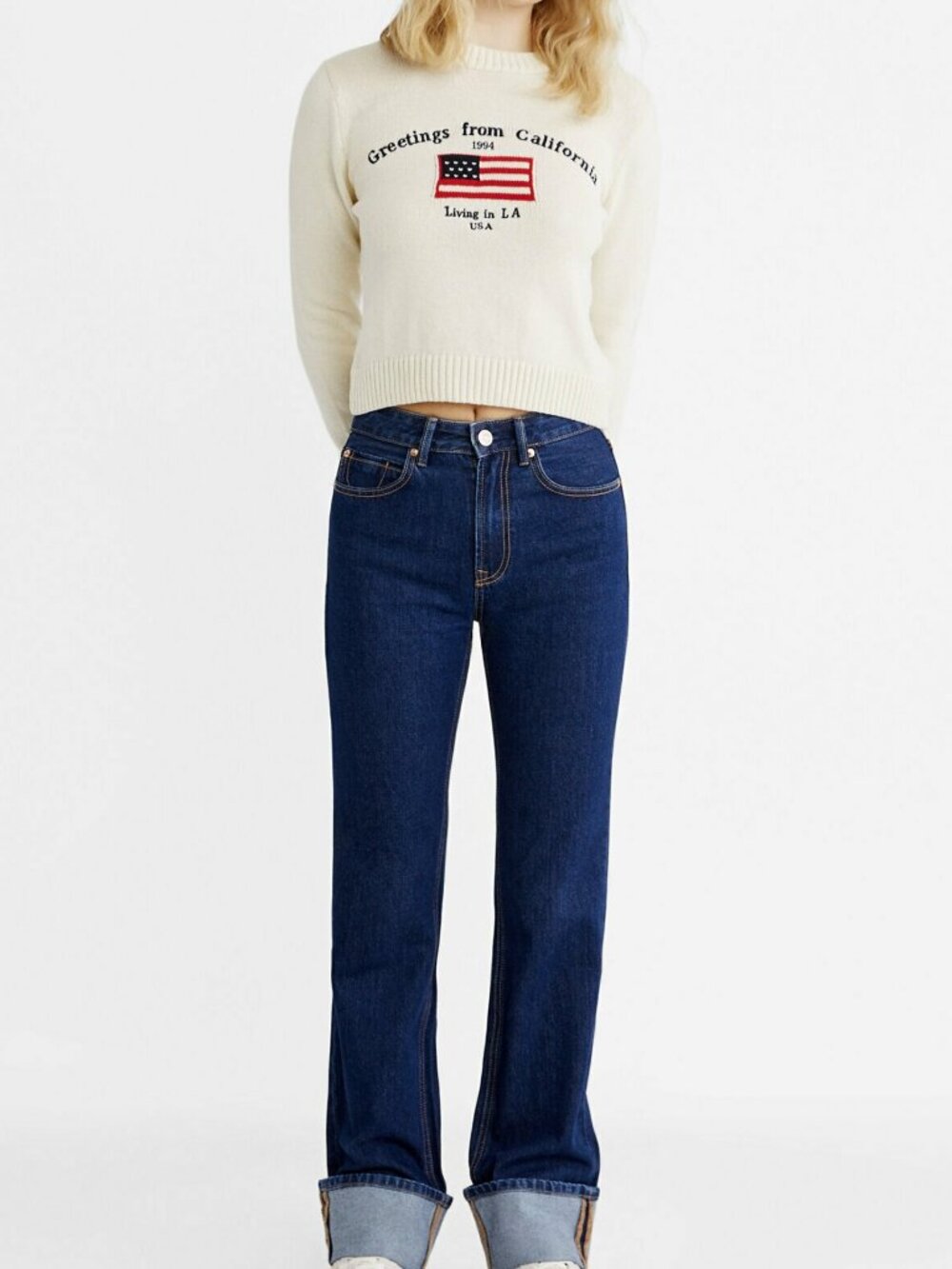 Cream Knit Sweatshirt - M
